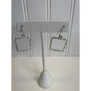 Silver Hammered Square Drop Earrings  1.25" long